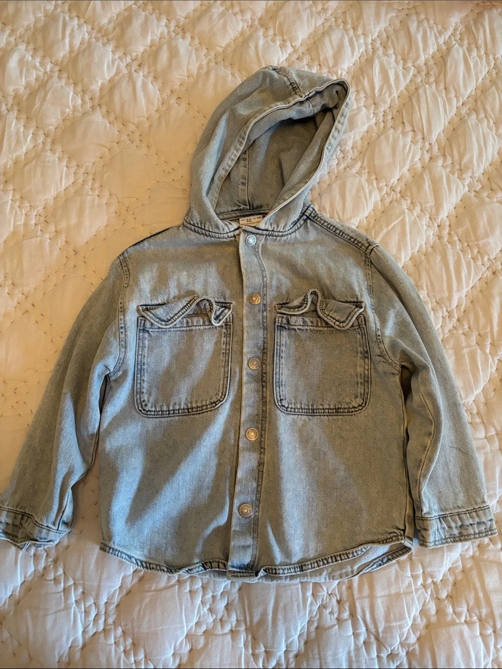 Zara Light Blue Denim Hooded Jacket with Front Pockets